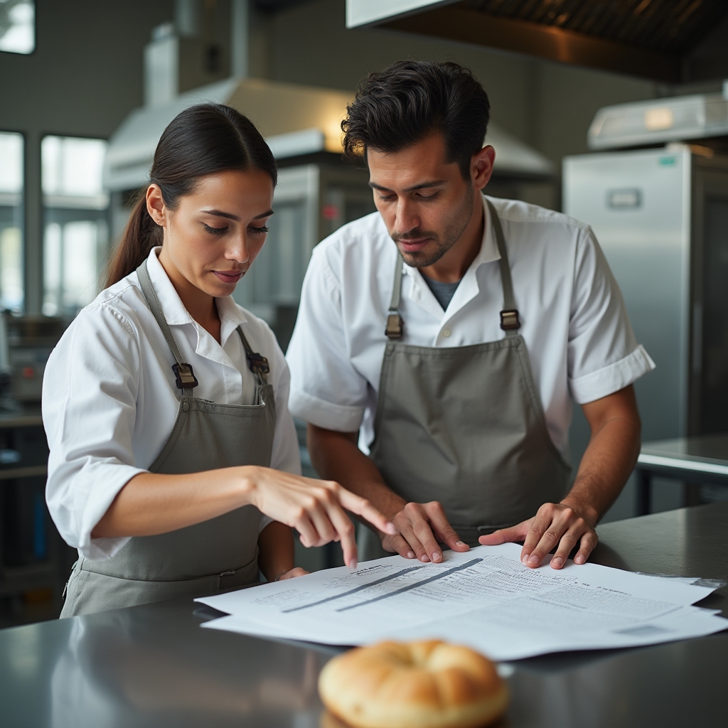 Команда пекарни обсуждает производственные показатели